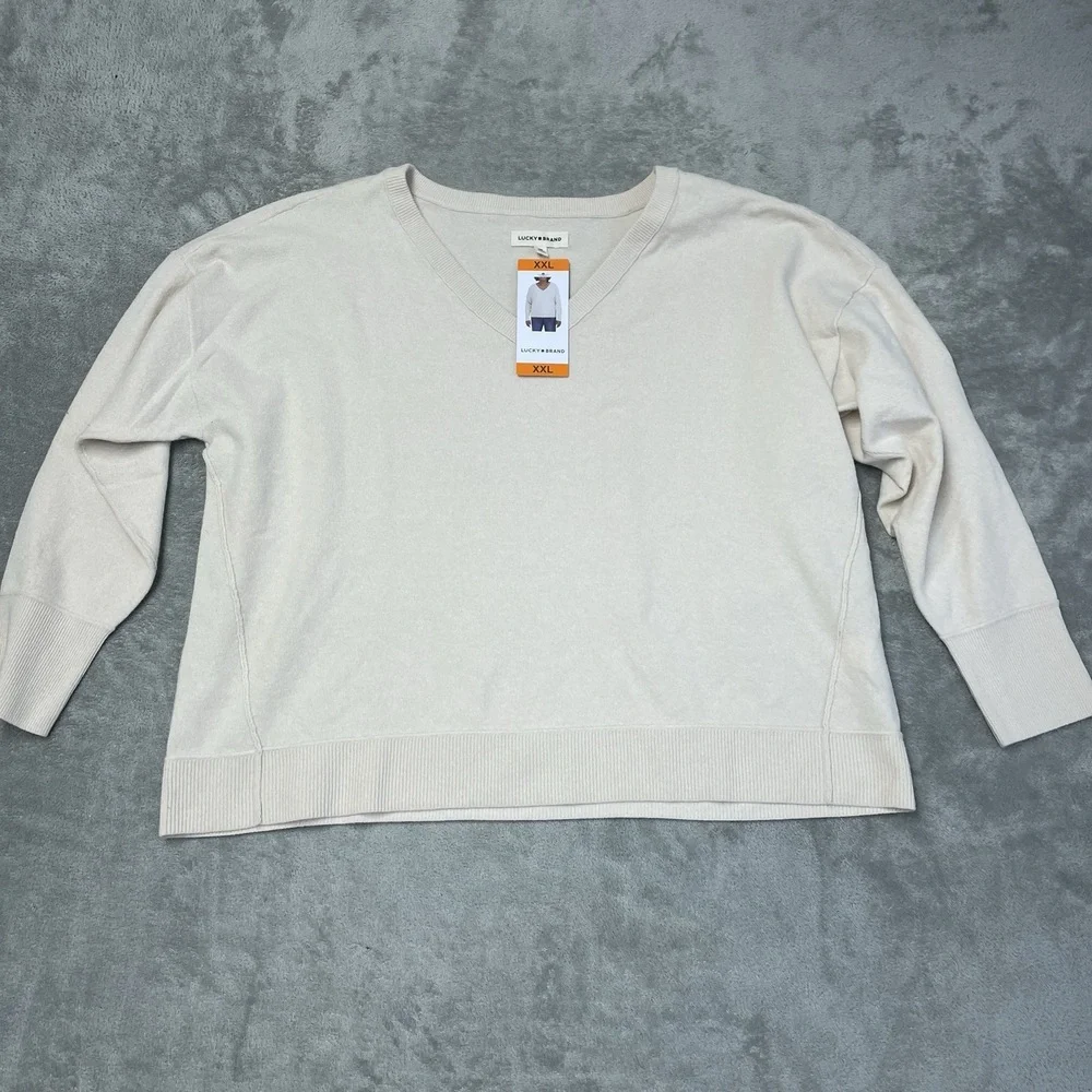 Lucky Brand Women's XXL Pullover V-Neck Sweater Natural H0395 - Picture 2 of 8